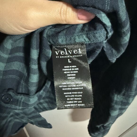 Velvet By Graham Spencer Men Long Sleeve Flannel Button Up Shirt Blue/Green L - Picture 5 of 5
